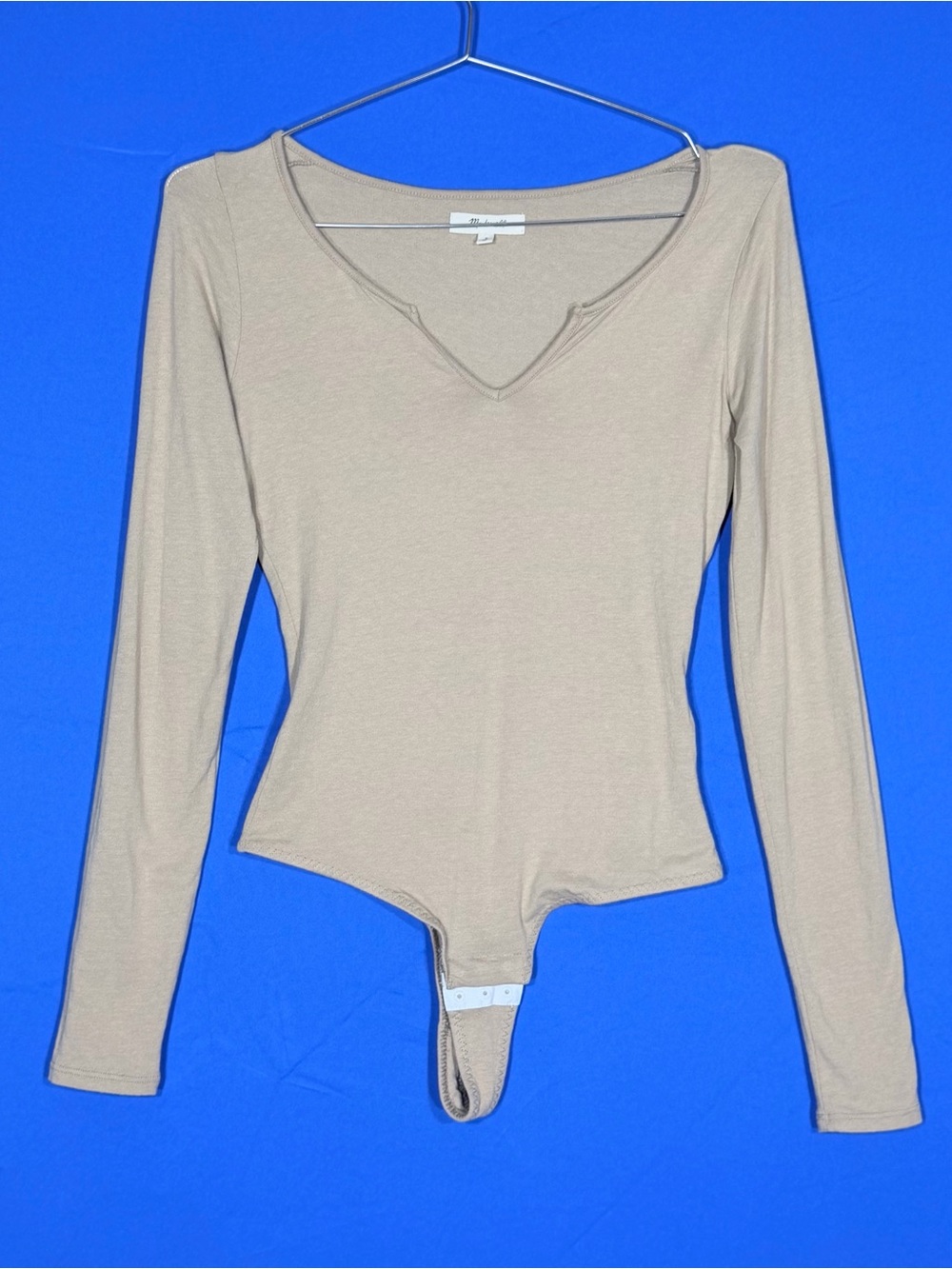 🤎 Madewell Split Neck Long Sleeve Bodysuit Taupe Brown Size S